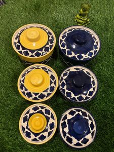 Blue Ceramic Bowls with Lids - Set of 3
