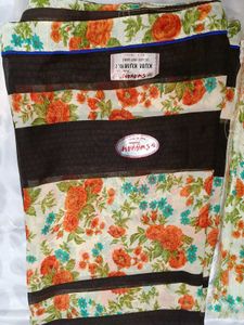 Floral Print Dark Brown Saree