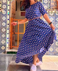 Indigo Blue Printed Maxi Dress Without Belt