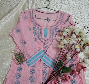 Pink Chickenkari Kurti