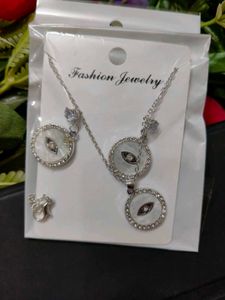Silver &amp; Golden Chain Pandent With Earrings