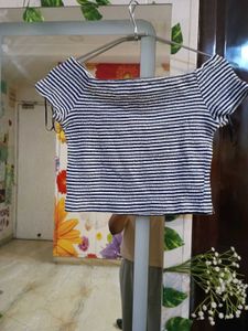 H&amp;M Divided Blue and White Striped Smocked Top