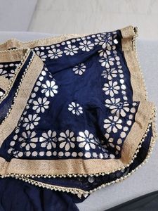 Floral Navy Blue Beaded Duppatta