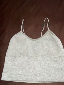 Gray Ribbed Cropped Tank Top
