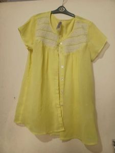 Yellow Sheer Netted Jacket /shirt With Size L