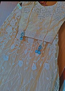 Yellow Gown With Dupatta And Stitched Blouse