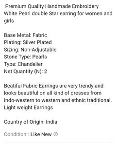 White Beads Embrodered Earrings