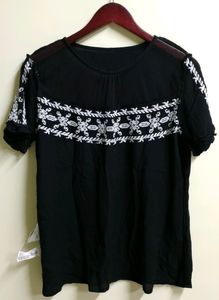 Embroidered Black Top