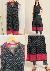 Black &amp; Pink Sleeveless Dress with Front Slit – M