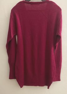 Burgundy V-Neck Long Sleeve Sweater