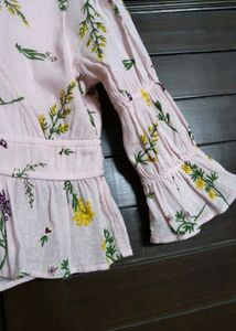 Only Brand Women Pink Floral Elastic Peplum Top