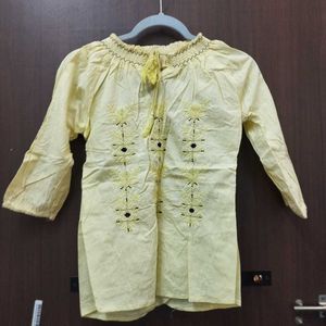 Girls Yellow Embroidered Top