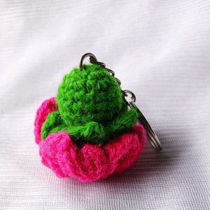 Pink Crochet Flower Keychain