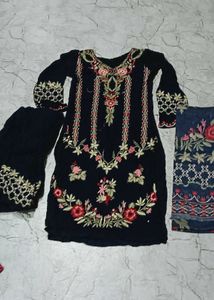 Blue Pakistani Embroidery Suit With Dupatta