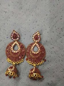 Maroon Jhumka Earrings