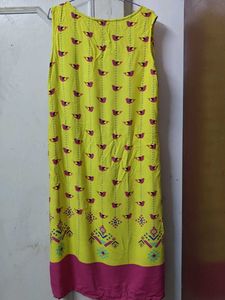 Bright Yellow Sleeveless Kurta | Abstract Print |