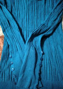 Teal Ribbed Cowl Neck Top