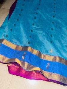 Elegant Blue Silk Saree with Pink Border