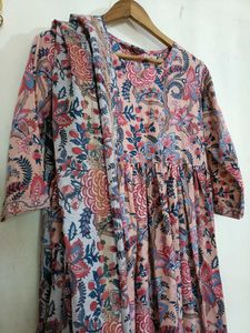 Pink Floral Anarkali Kurta Set