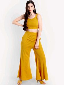 Mustard Crop Top & Flare Pant Set