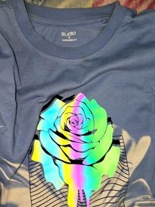 Blue Printed Oversized T-shirt
