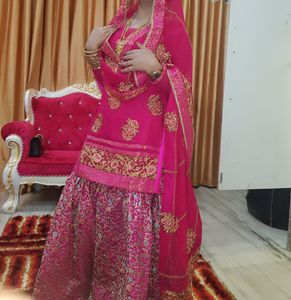 Magenta colour Banarasi Garara with heavy Dupatta