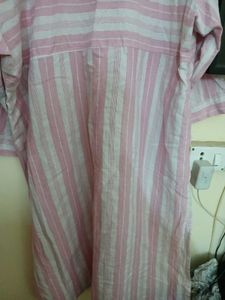 Pink and White Cotton Plus Size Kurti