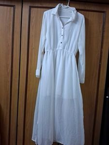 White Sheer Button-Down Dress