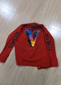 Red Denim Jacket - Statement Sleeves