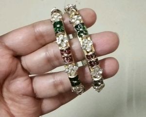 2 Bangles,  Kada With Studs And Red &amp; Green