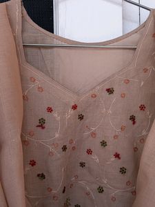 Stitched Nude Salwar Suit Set With Dupatta