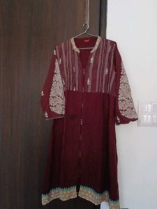 Maroon Embroidered Kurta