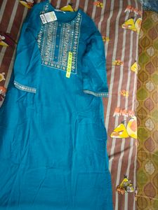 Teal Embroidered Kurti - Size S
