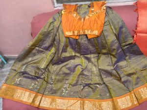 1-TimeUsedGirls Grey&amp;Orange LehengaCholi-PattuPava