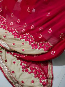 Magenta And Beige Saree Blouse Unstitched Attached