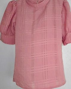 Pink Checkered Puff Sleeve Top