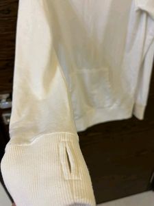 White Sweatshirt With Designer Neck And Cap