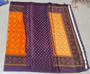 Poly Silk Saree with Orange &amp; Deep Purple Design