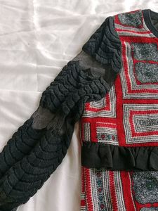 Black And Red Top With Mesh Sleves