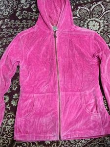 Pink Velour Zip-Up Hoodie