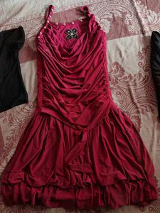 Ruched Maroon Dress