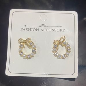 Dainty Bow and Pearl Wreath Gold Plated Earrings