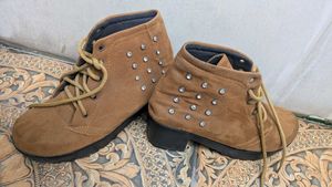 Brown Ankle Boots with Rhinestones - Size 6