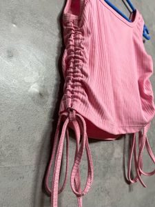 Pink Ribbed Cropped Tank Top
