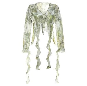 Newme Green Floral Ruffle Blouse/Top