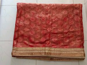 Orange Beige Net Saree
