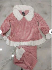 Cute Pink Fluffy Warm Pajama Set