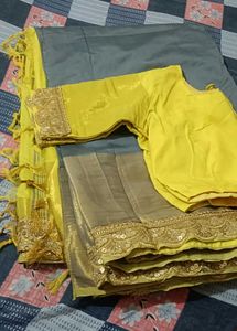 Uppada Yellow And Grey Hand Loom Saree