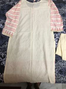 Pink And White Kurta Set