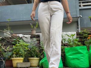 Beige Straight Leg Linen Pants